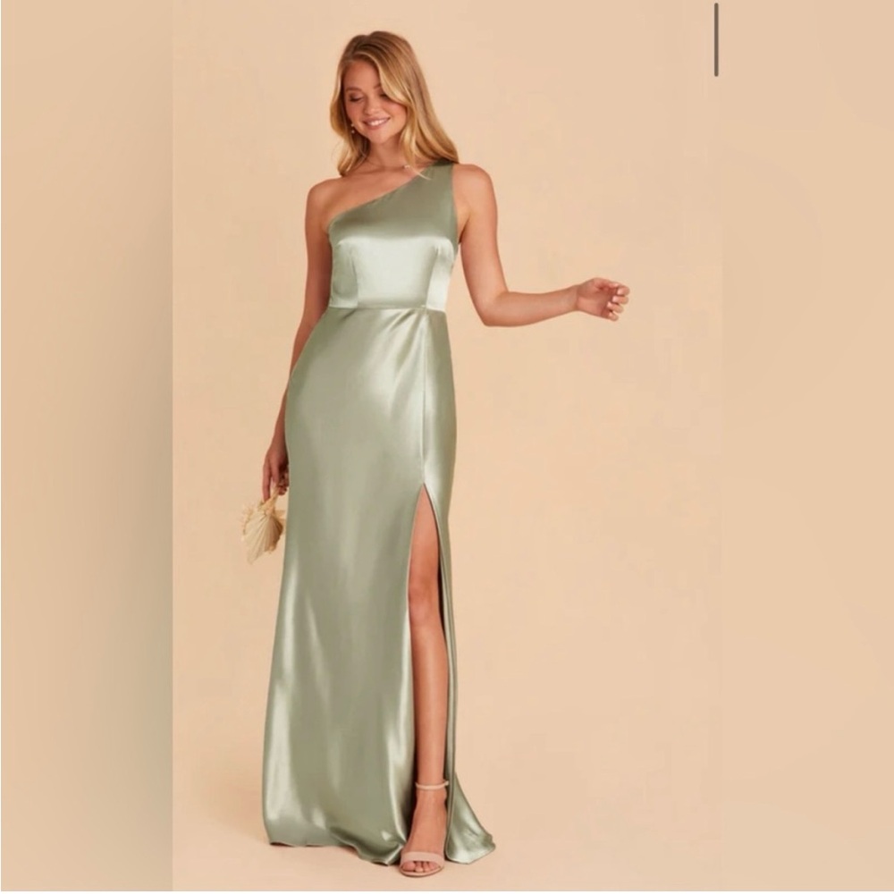 Birdy Grey Kira One Shoulder Shiny Satin Sage dress